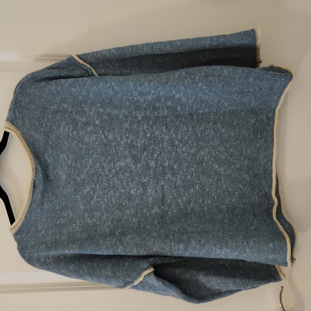 Miracle Blue Sweater with Cream Trim - Picture 4 of 4